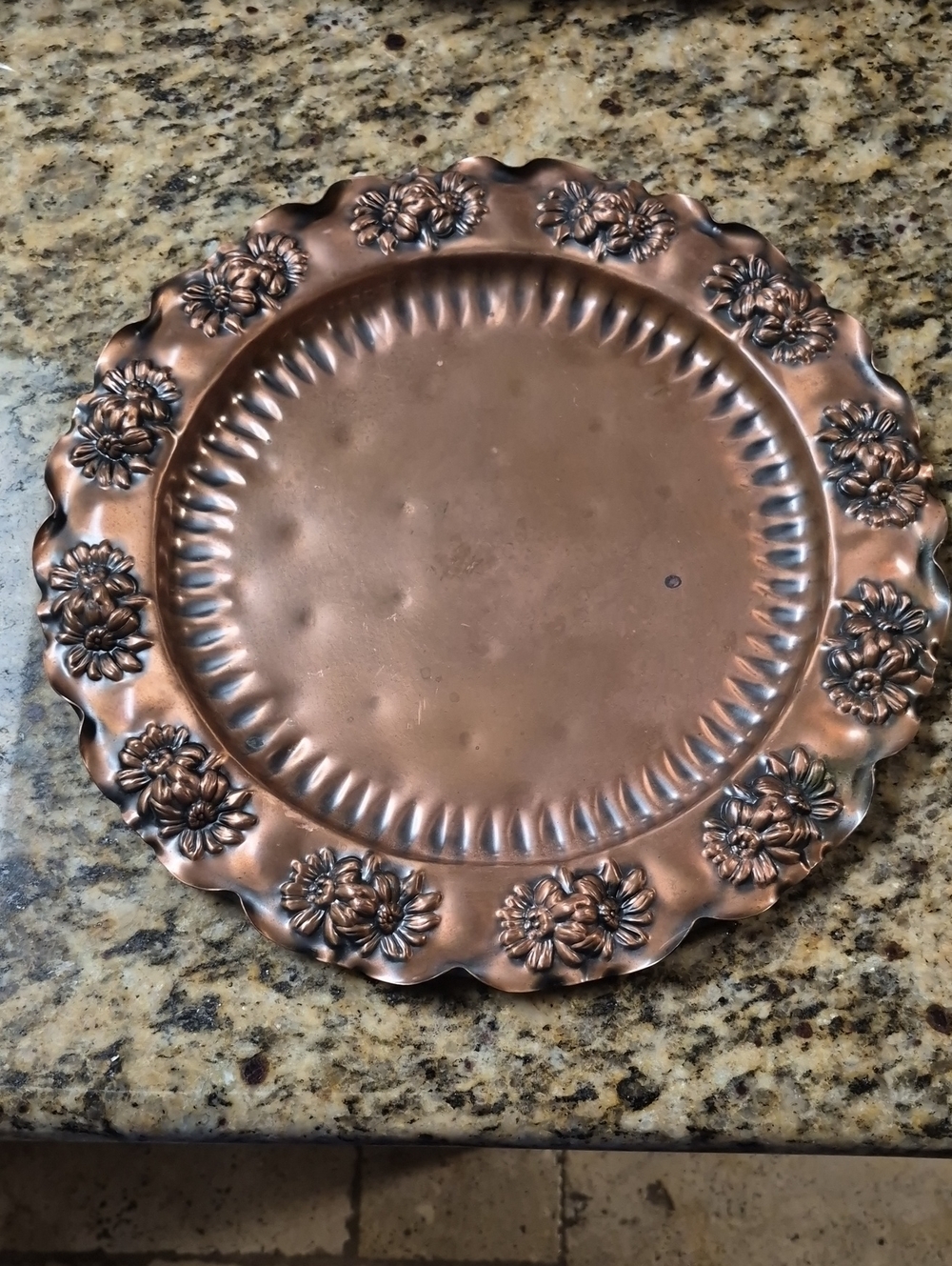 13" Vintage Decorative Copper Floral Charger Plate - Copper